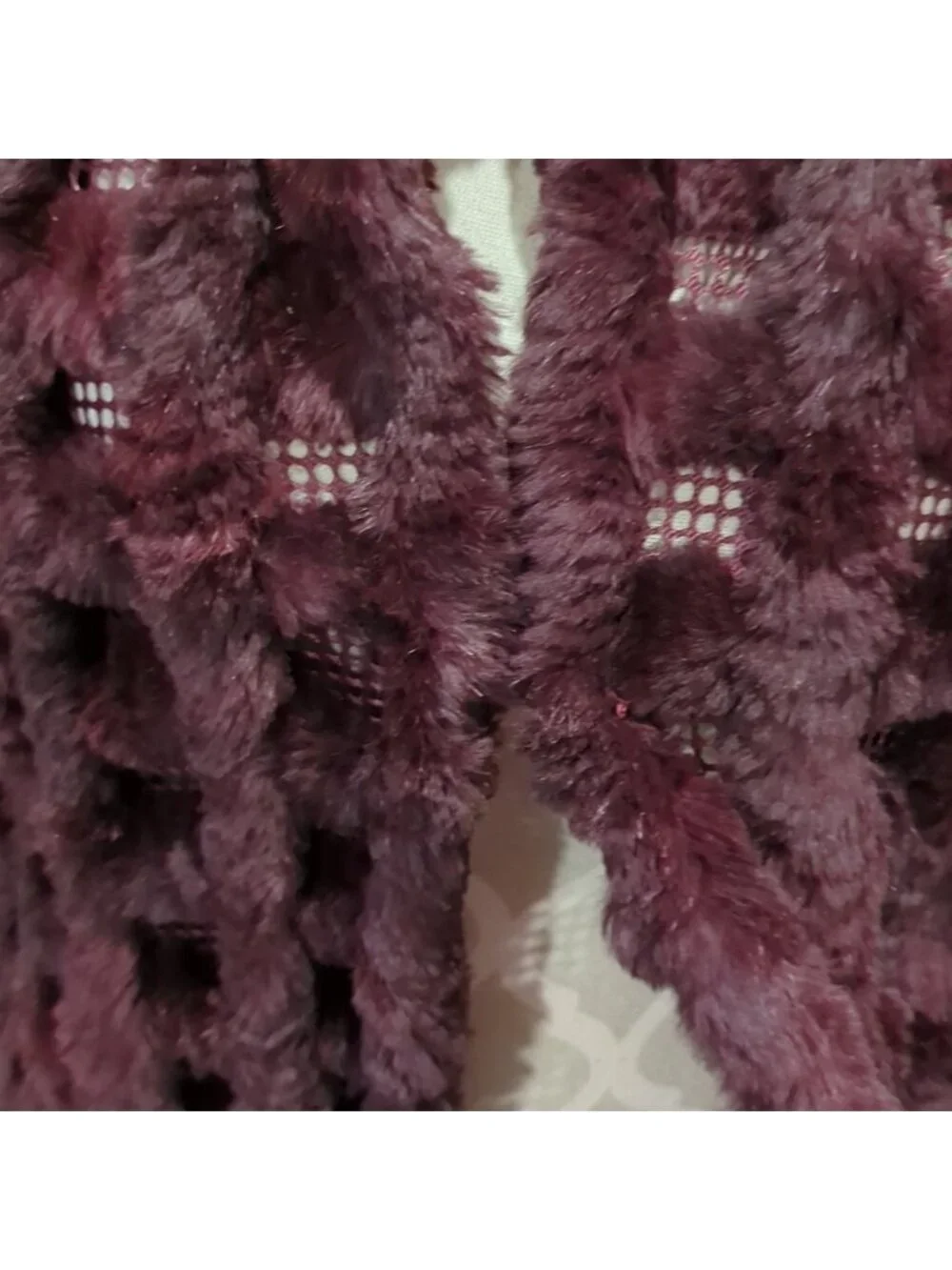 Burgundy/Wine color rabbit Fur vest with mesh
